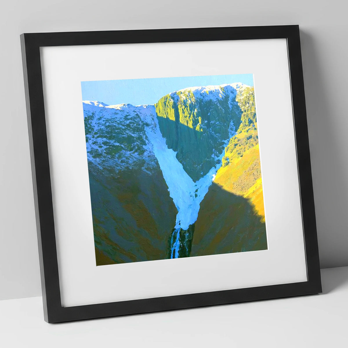 Snowy Crags of Nethermost Pike lake district fell art print in black frame