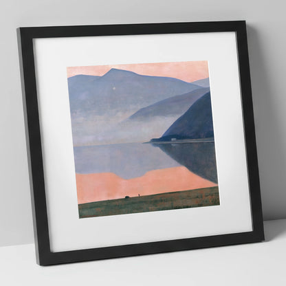 Pink Dusk Over Still Lake lake district lake art print in black frame