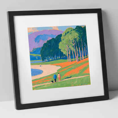 Vibrant Ambleside Dog Walk gifts for dog walkers art print in black frame