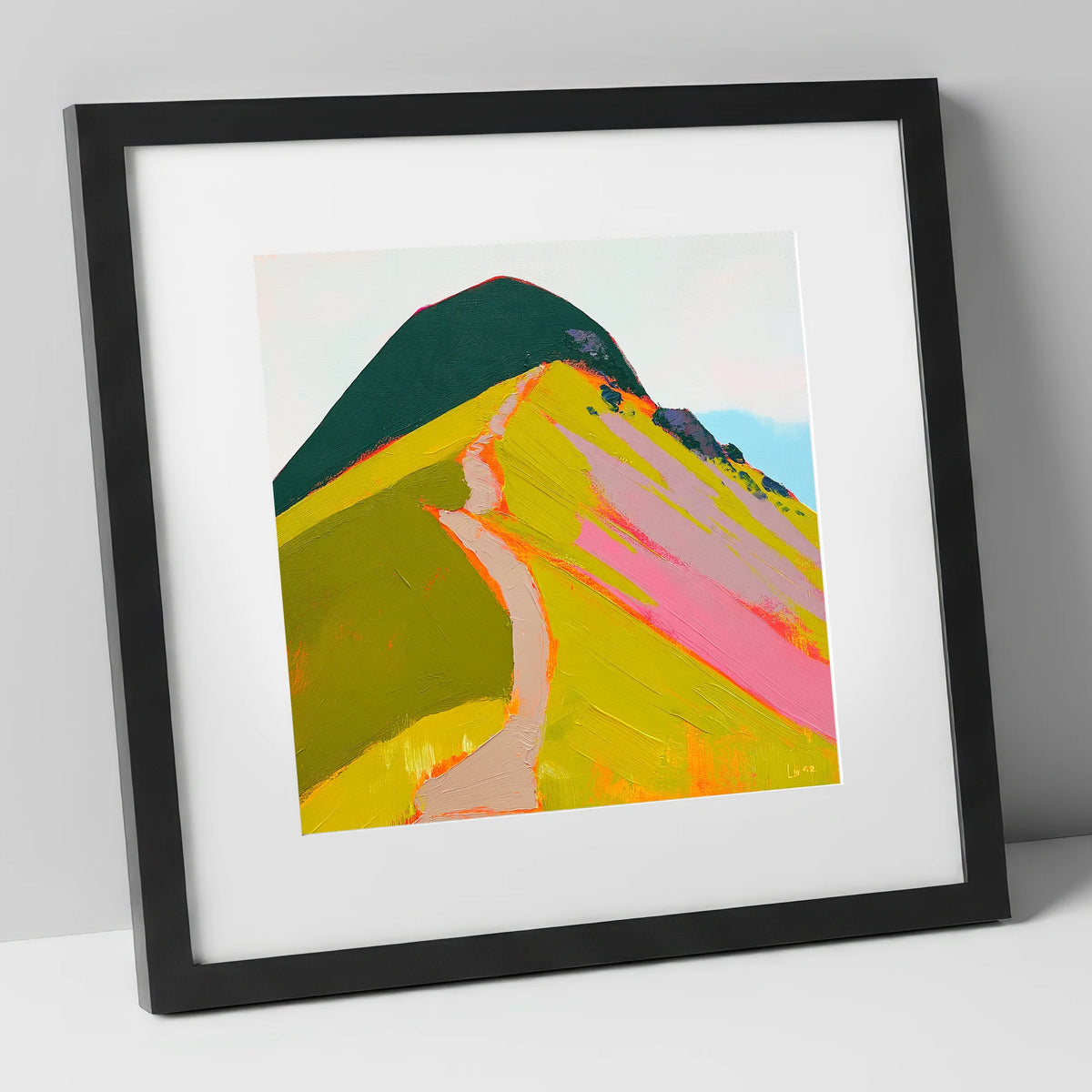Vibrant Path Up Catbells lake district fell art print in black frame