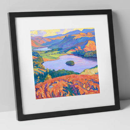 Vibrant Bracken Over Grasmere lake district lake art print in black frame