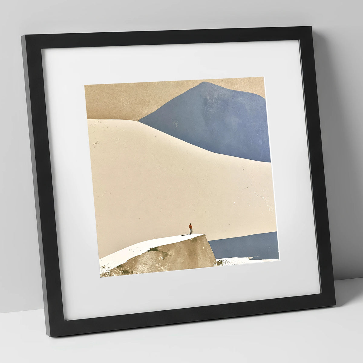 Lone Hiker Against Blue Fells lake district walking art print in black frame