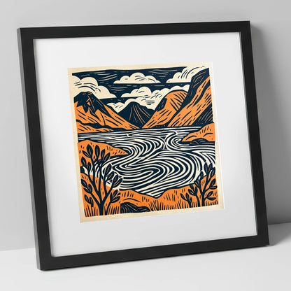 Wasdale Valley in Terracotta lake district valley art print in black frame