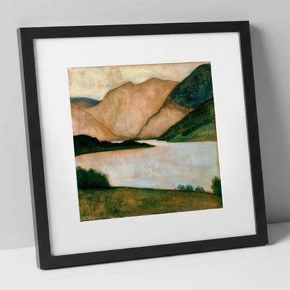 Lake And Fells In Warm Light lake district lake art print in black frame