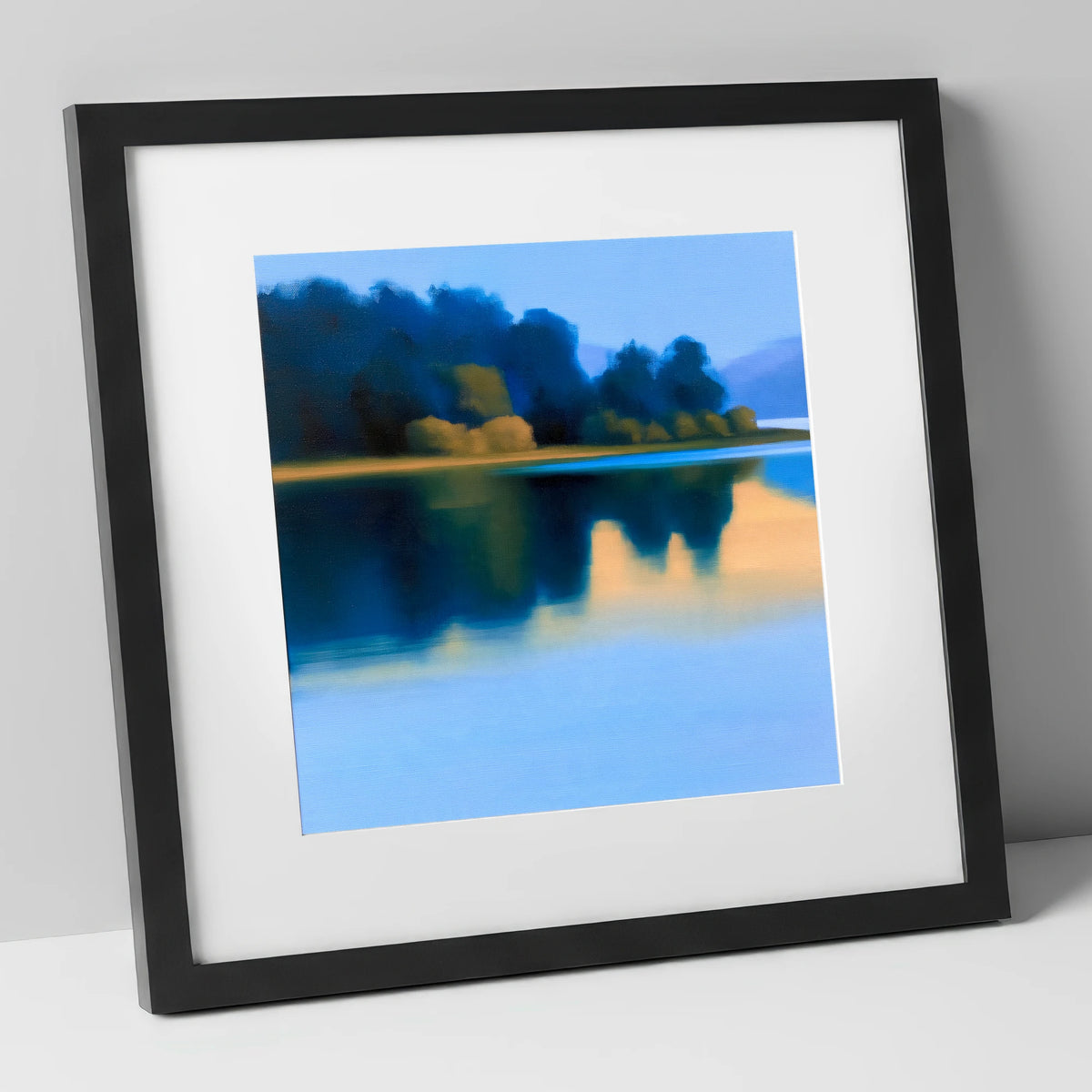 Deep Blue Lake Reflections lake district lake art print in black frame