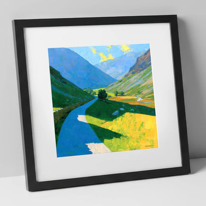 Winding Mountain Pass in Vivid Colour lake district valley art print in black frame