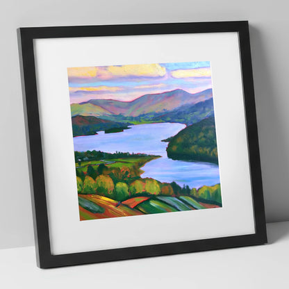 Vibrant Sunset Above Ambleside lake district village art print in black frame