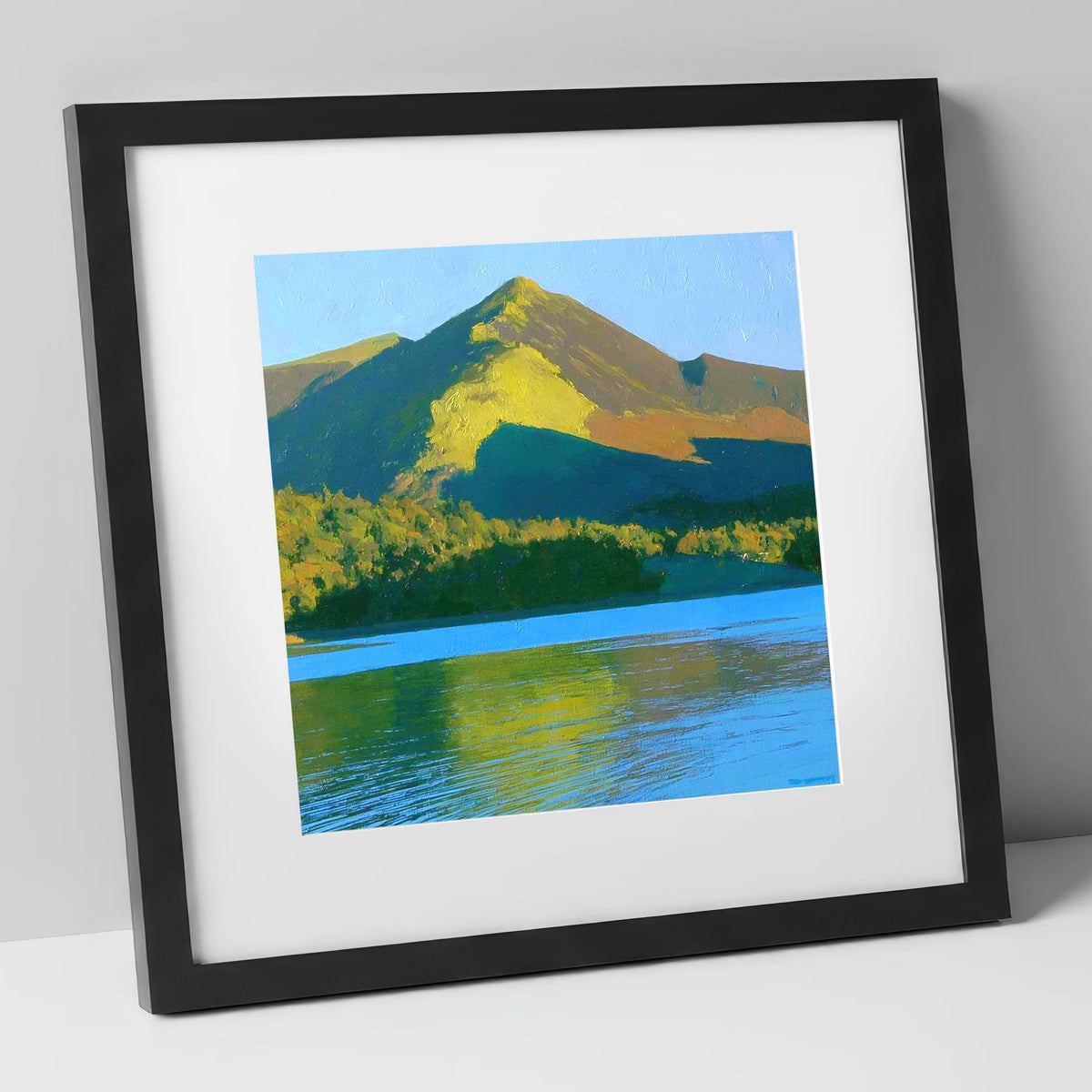 Sunlit Causey Pike Ridge lake district fell art print in black frame
