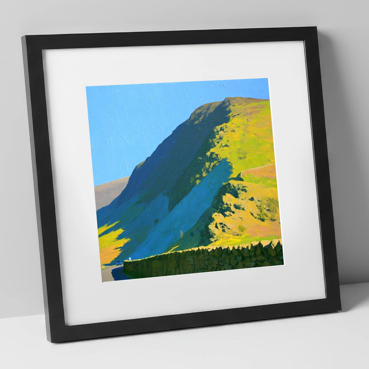 Steel Fell Ridge Bright Shadows lake district fell art print in black frame
