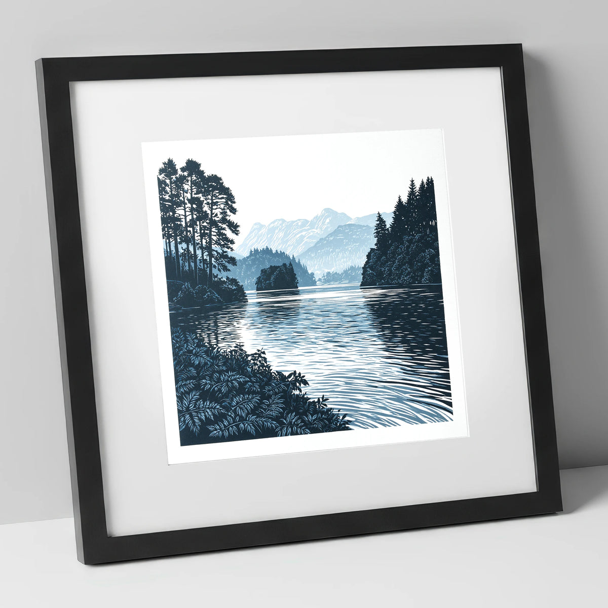 Deep Blue Lake at Dawn lake district lake art print in black frame