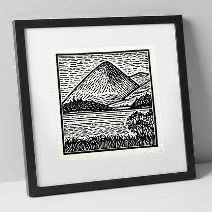 Bold Monochrome Catbells Peak lake district fell art print in black frame