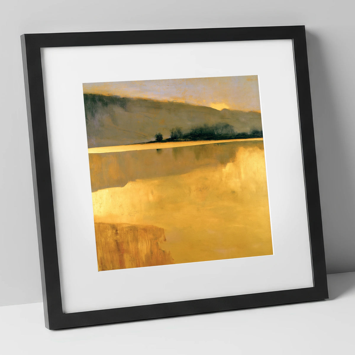 Calm Lake in Golden Light lake district lake art print in black frame