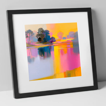 Vibrant Dawn Over A Still Lake lake district lake art print in black frame