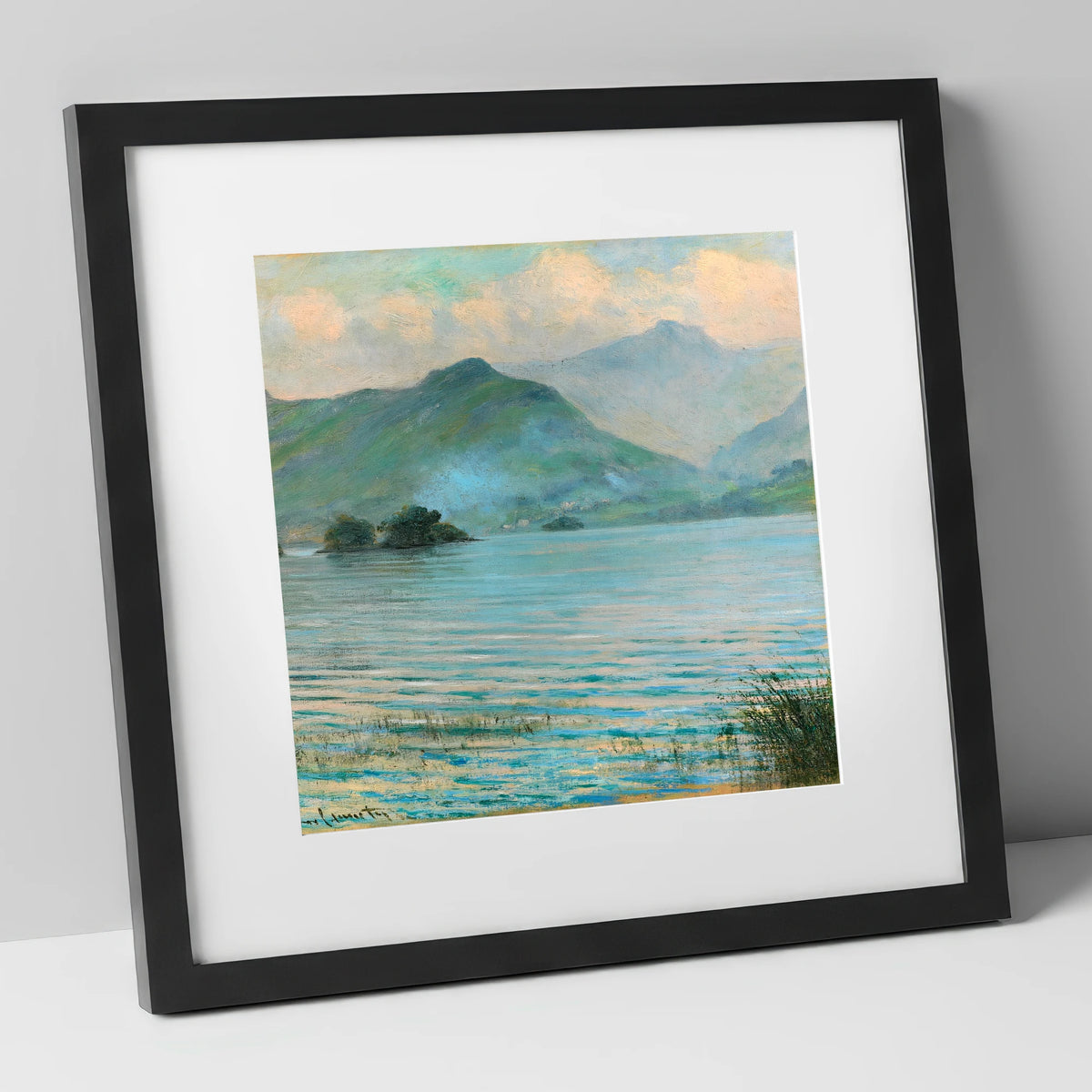 Hazy Catbells Over Derwentwater lake district lake art print in black frame