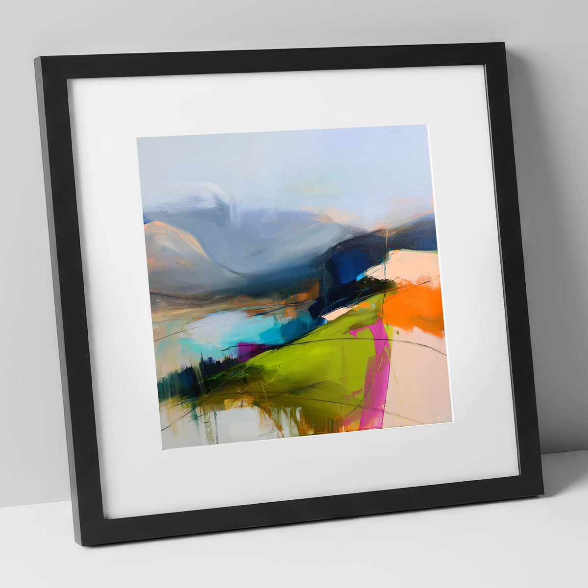 Vibrant Fell Summit View lake district fell art print in black frame