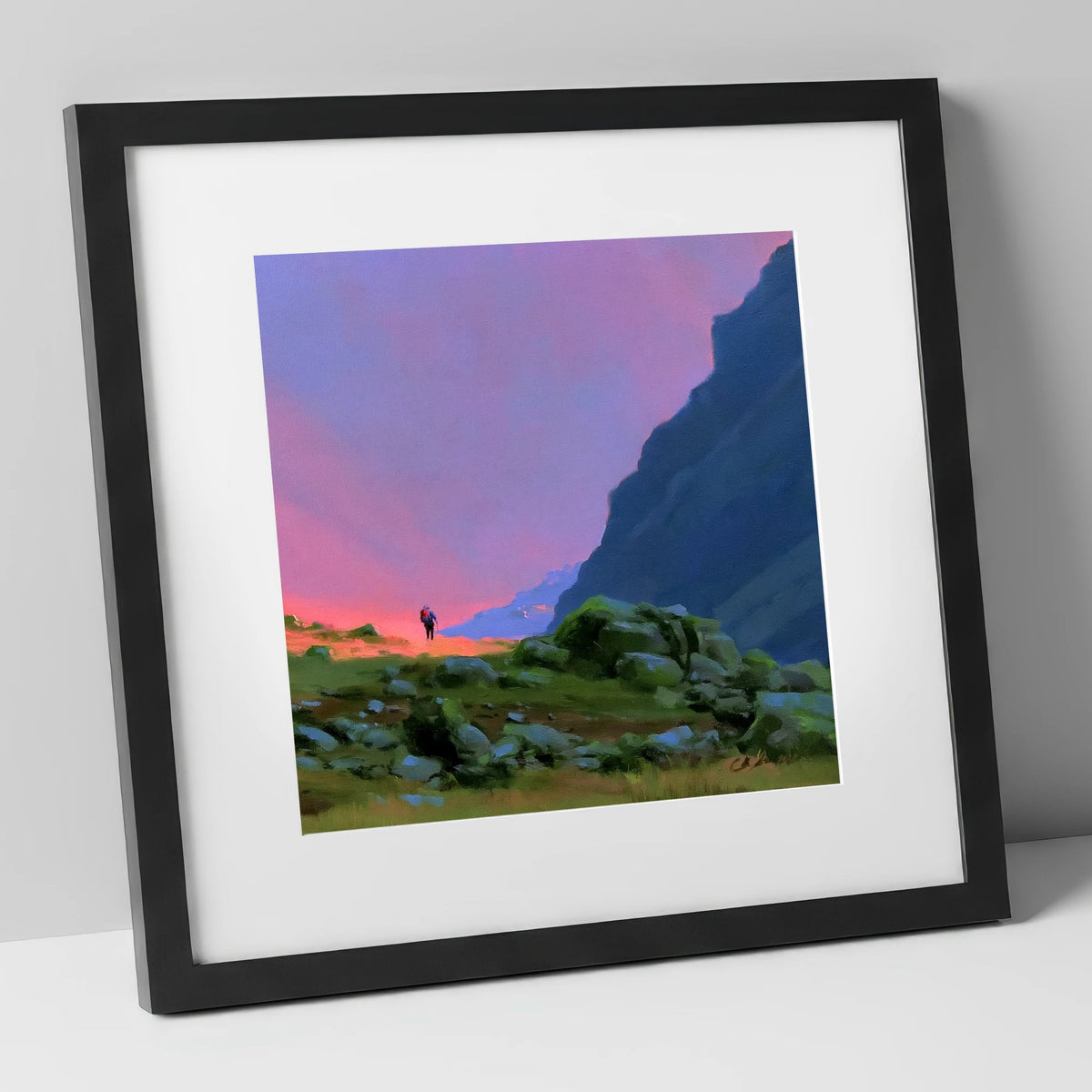 Fell Walker Beneath Vivid Skies lake district walking art print in black frame