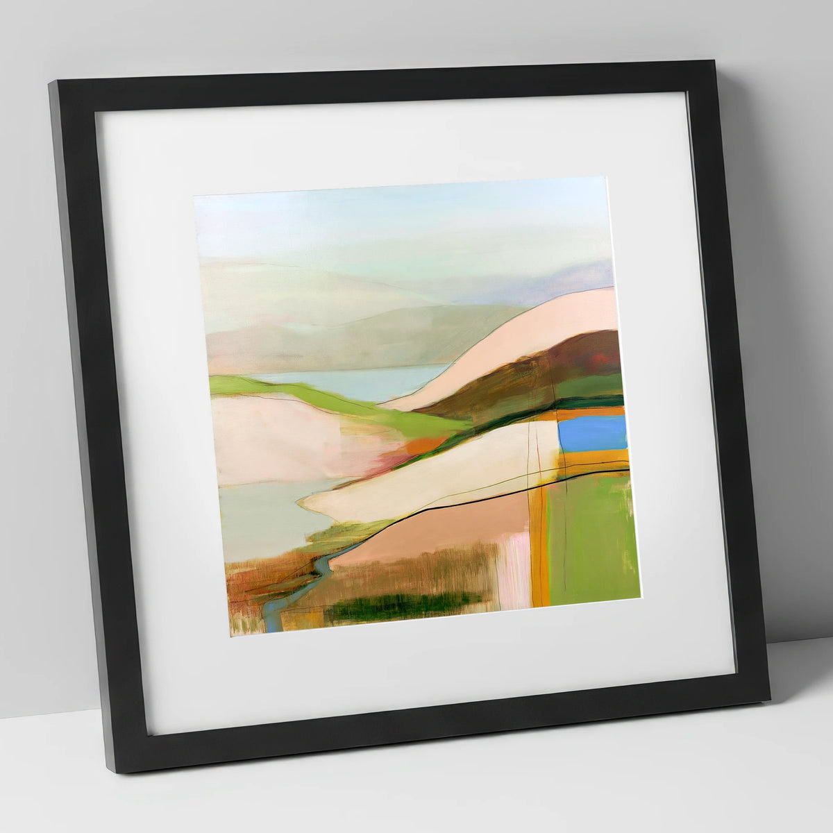 Abstract Pastel Fells from the Summit lake district fell art print in black frame