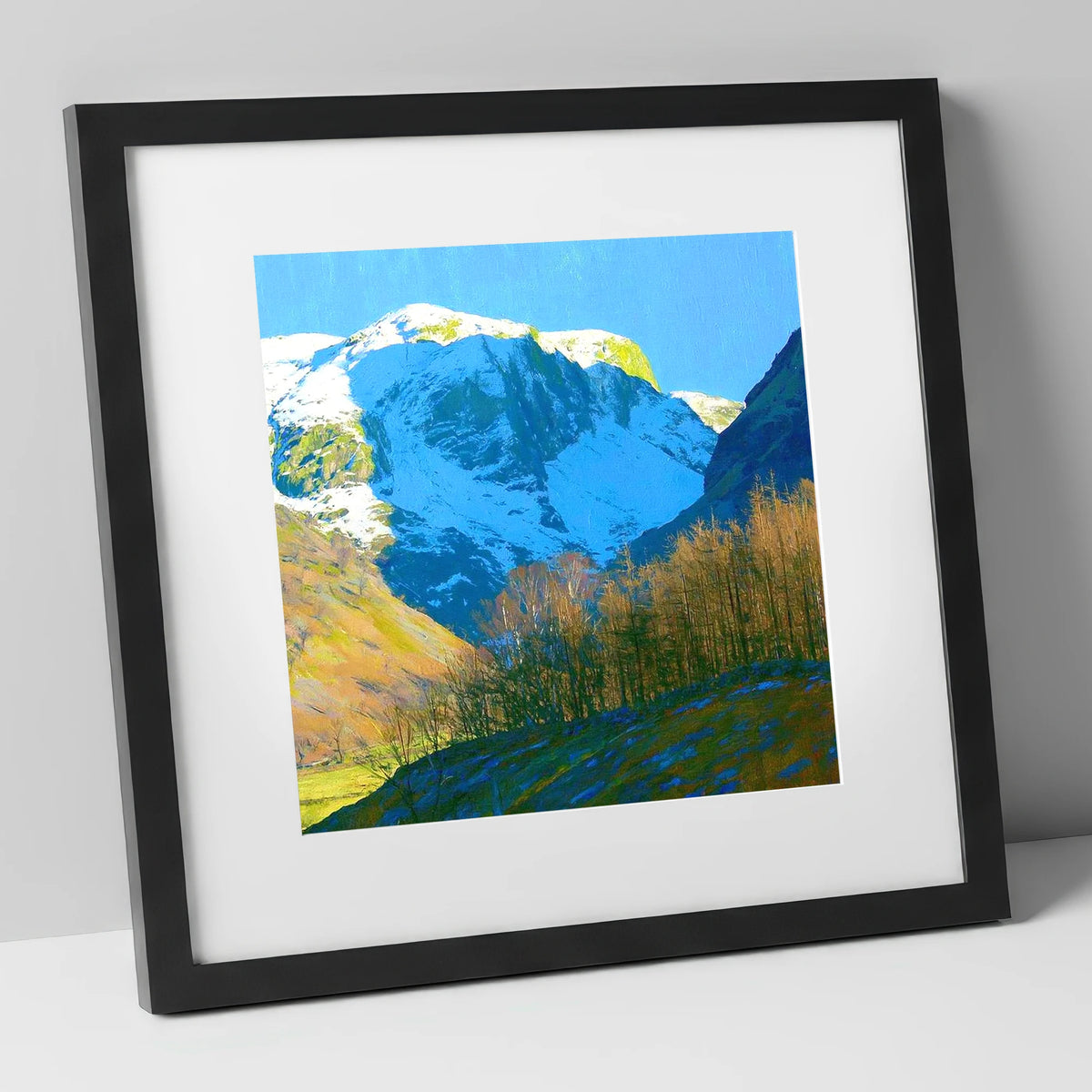 Eagle Crag in Winter Sun lake district fell art print in black frame