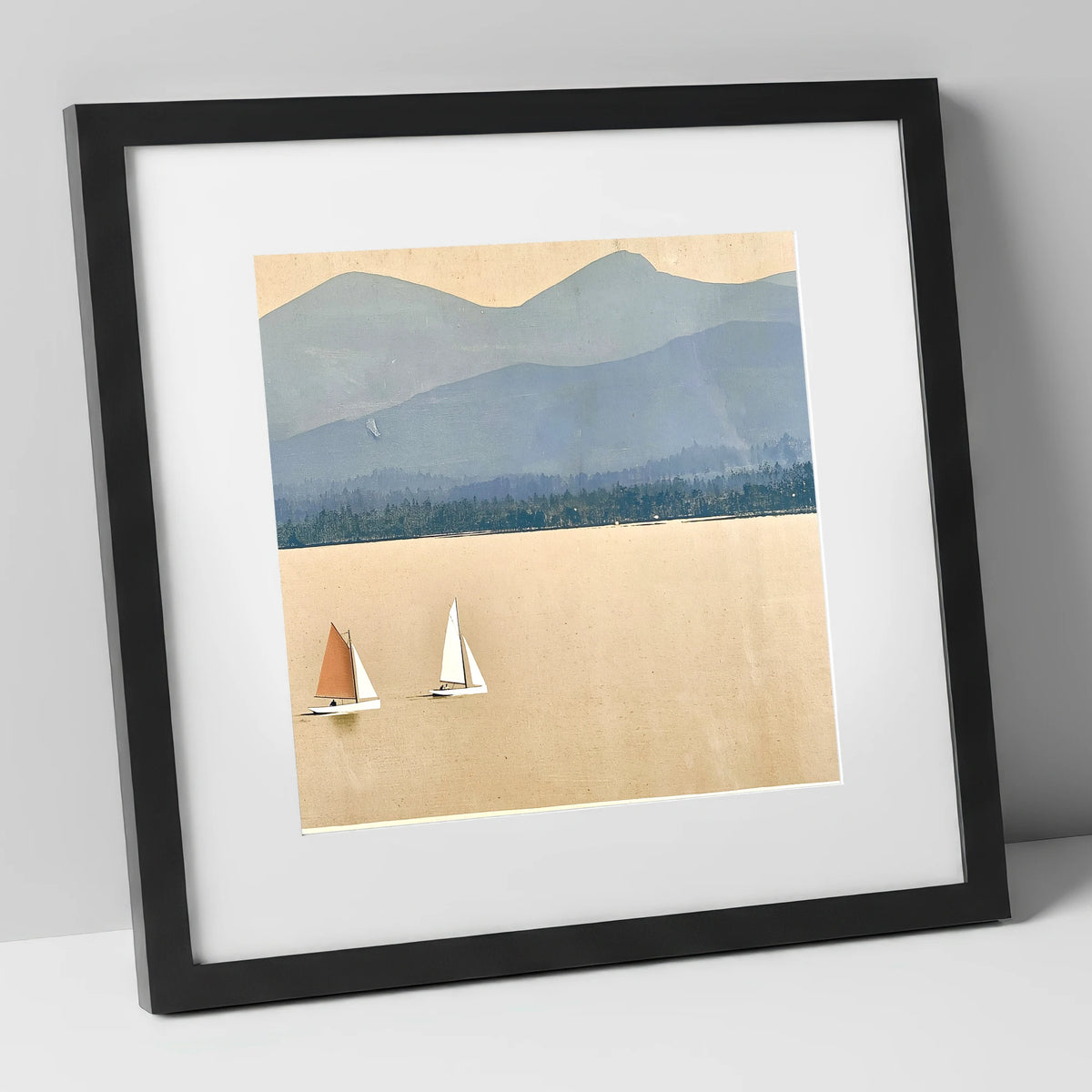Windermere Sailboats Beneath Slate Fells lake district lake art print in black frame