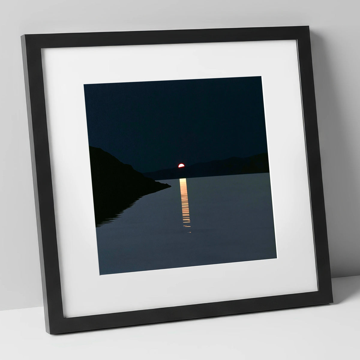 Crimson Sun Over The Lake lake district lake art print in black frame