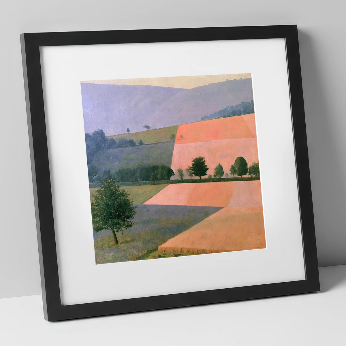 Pastel Patchwork Lakeland Dale Fields lake district valley art print in black frame