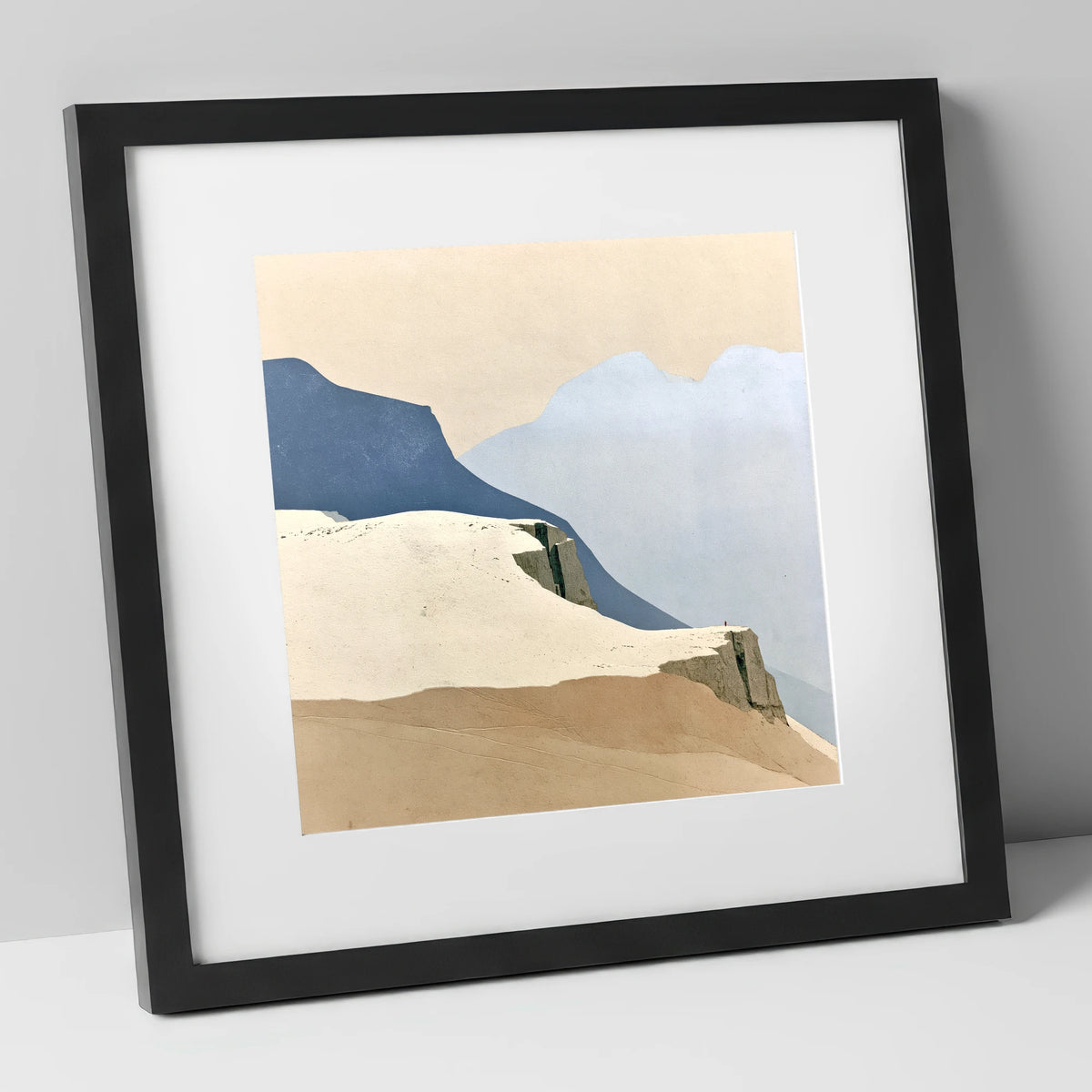 Lone Figure on High Fell Crag lake district fell art print in black frame