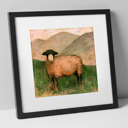 Herdwick Sheep on Warm Fellside lake district wildlife art print in black frame