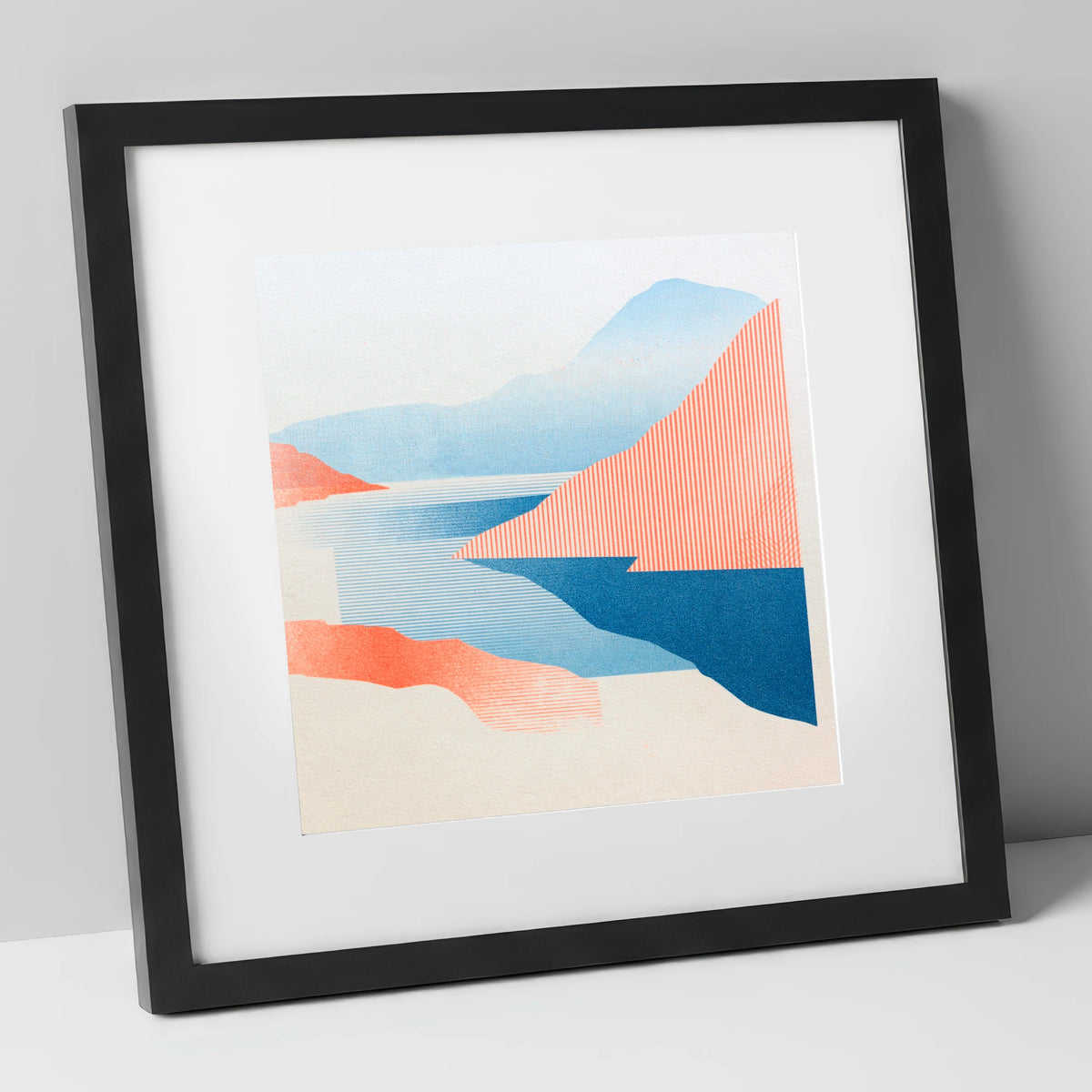 Geometric Ennerdale Water and Fells lake district valley art print in black frame