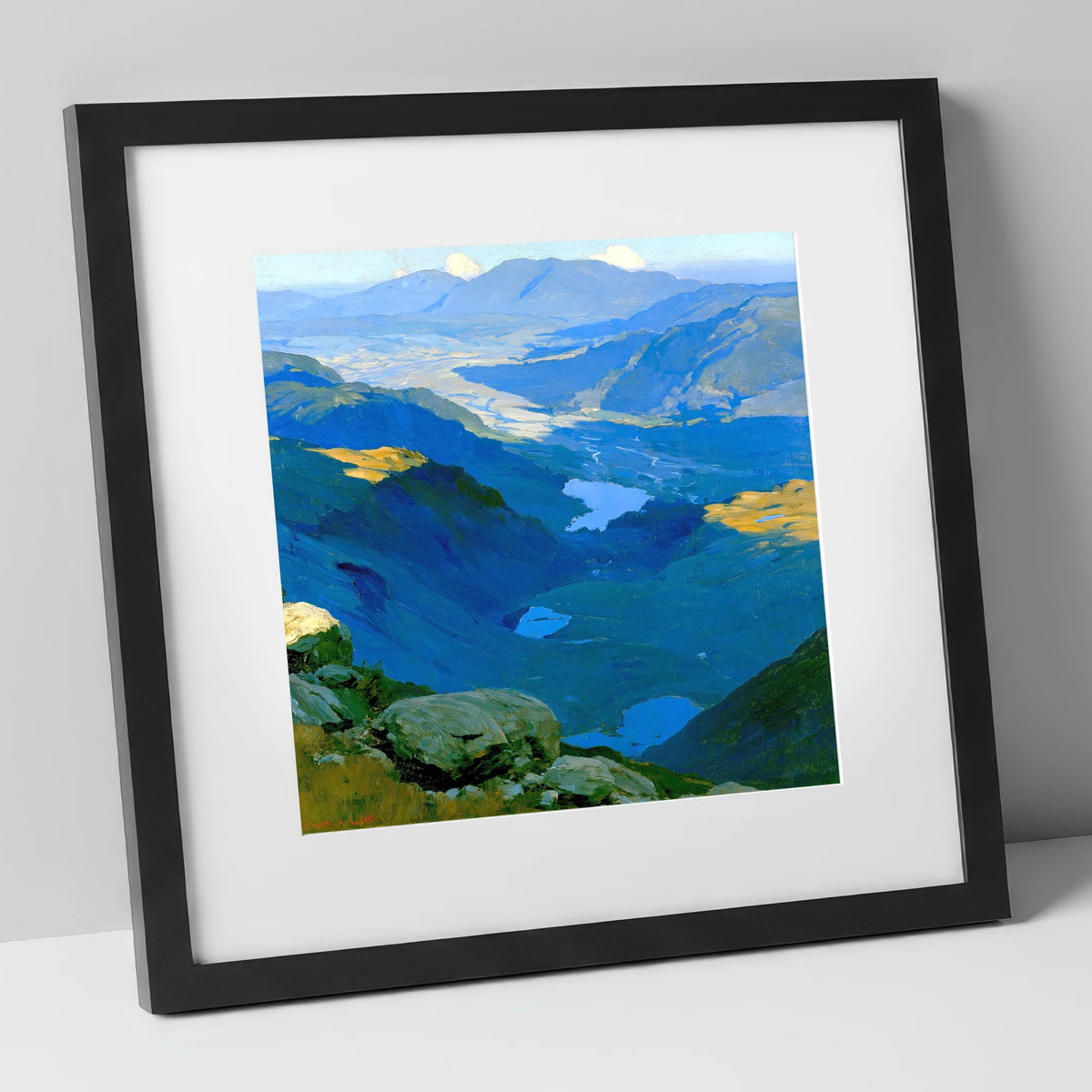 Summit View over Blue Tarns lake district fell art print in black frame