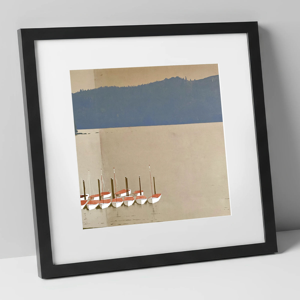 Windermere Boats Below Slate Fells lake district lake art print in black frame