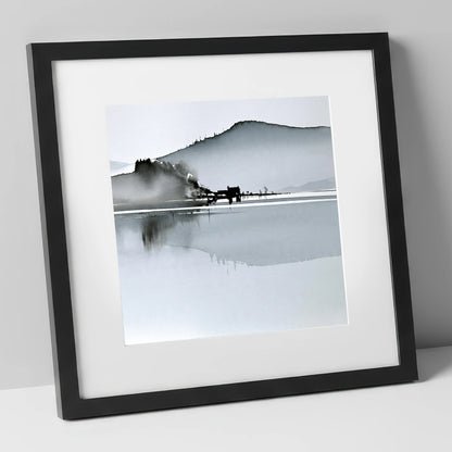 Monochrome Calm Lake Reflections lake district lake art print in black frame