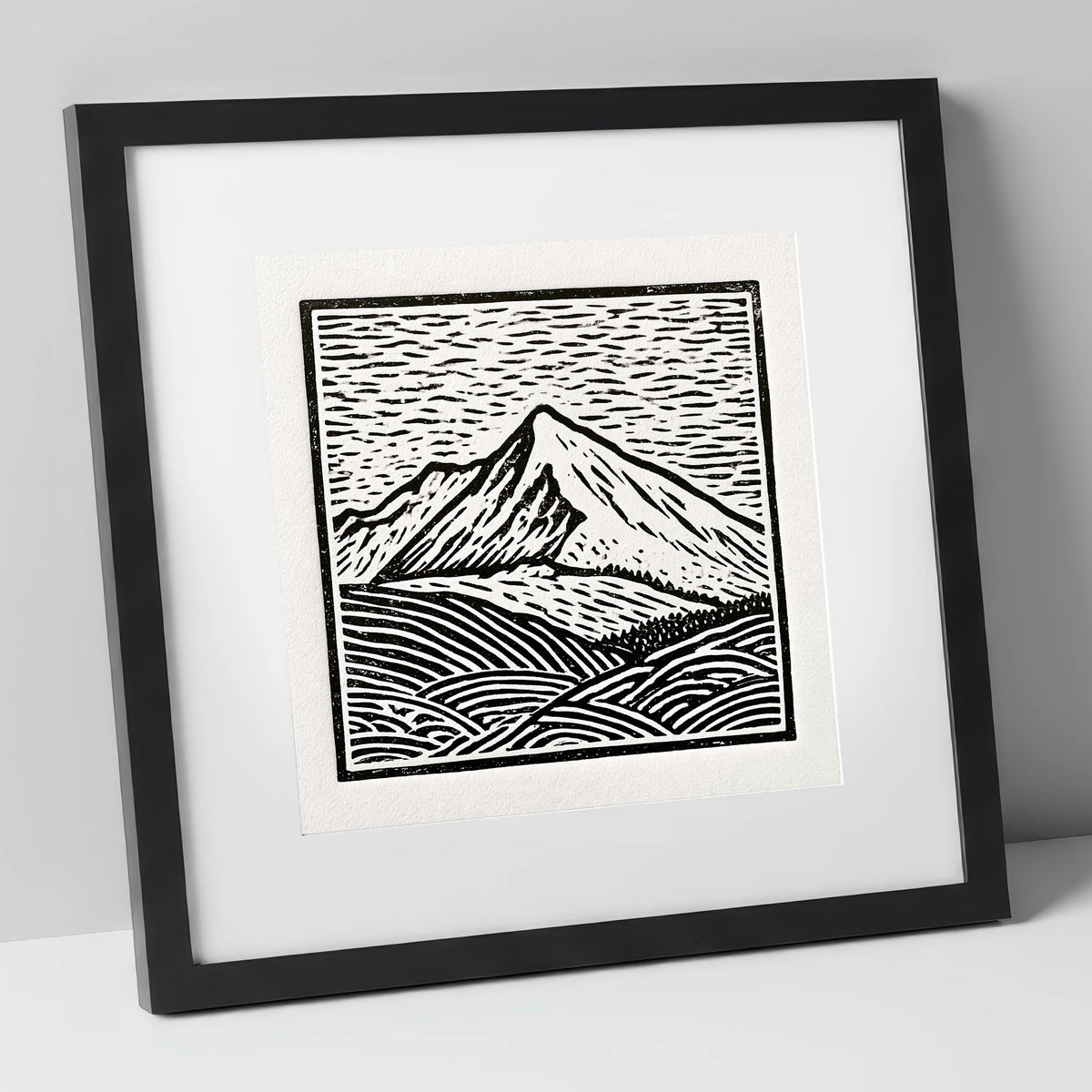 Stark Monochrome Skiddaw Peak lake district fell art print in black frame