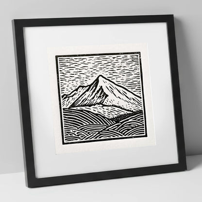 Stark Monochrome Skiddaw Peak lake district fell art print in black frame