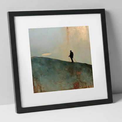 Walker Silhouette on Skiddaw Ridge lake district fell art print in black frame