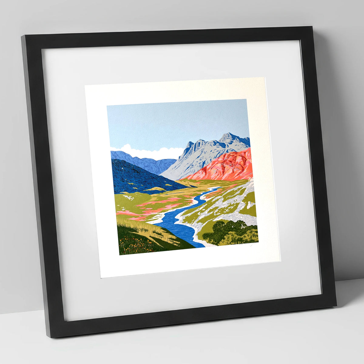 Coral Fells Of Great Langdale lake district valley art print in black frame