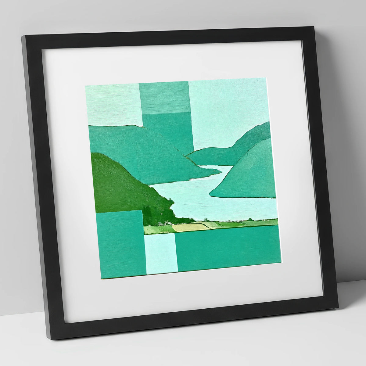 Abstract Glenridding and Ullswater lake district village art print in black frame
