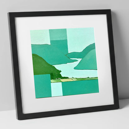 Abstract Glenridding and Ullswater lake district village art print in black frame