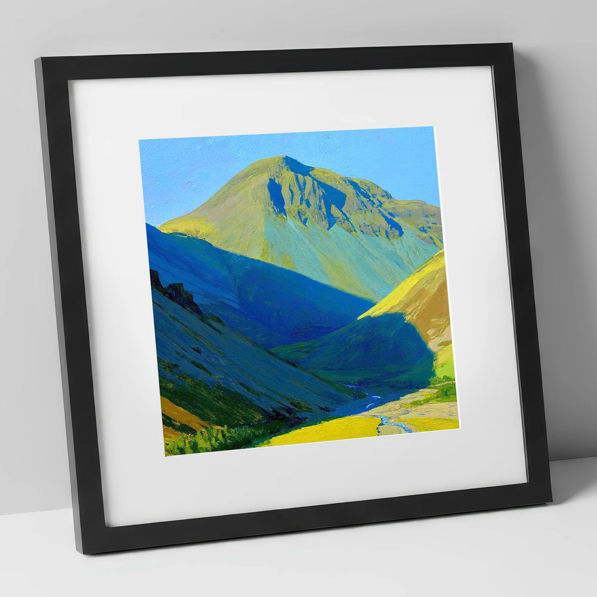 Vibrant Light on Great Gable lake district fell art print in black frame
