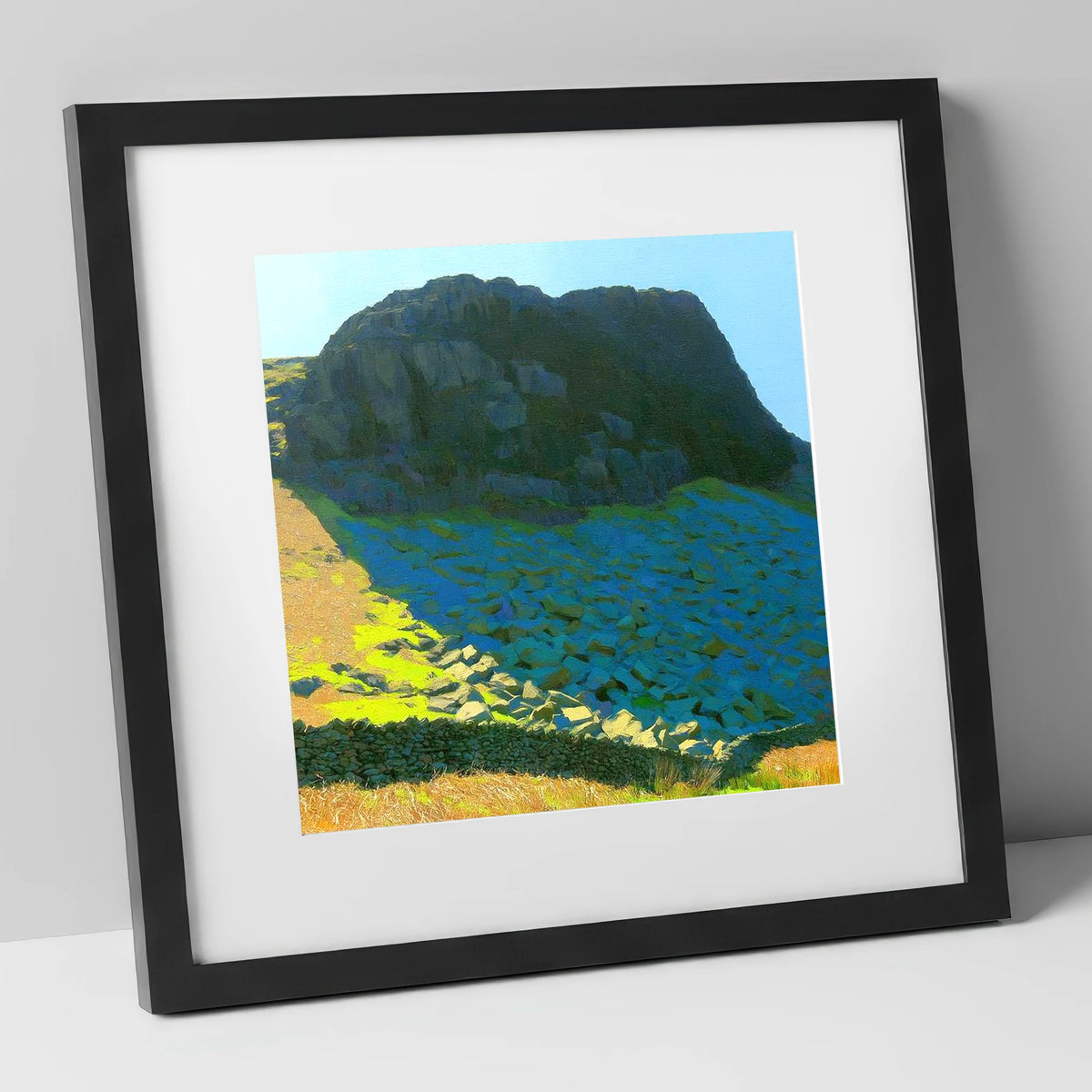 Buckbarrow Crags and Vivid Scree lake district fell art print in black frame