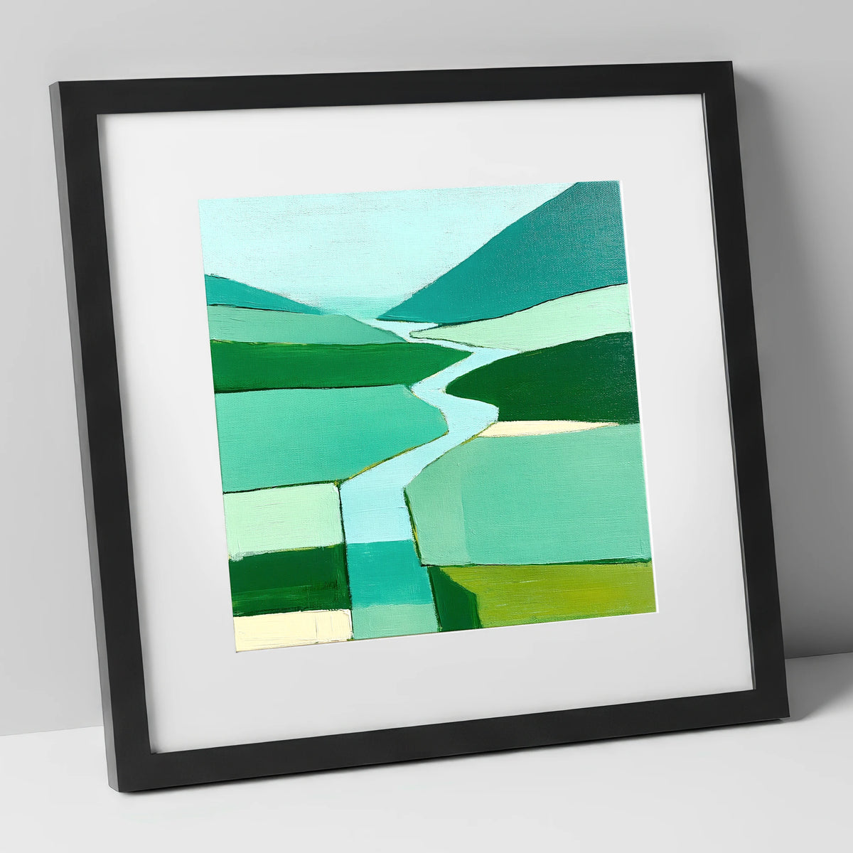 Abstract River Duddon Valley lake district waterfall art print in black frame