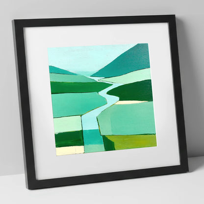 Abstract River Duddon Valley lake district waterfall art print in black frame