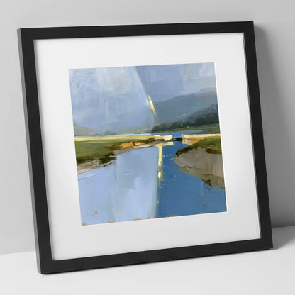Golden Rainbow Over the River lake district sky art print in black frame