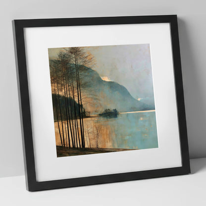Grasmere Island in Golden Light lake district lake art print in black frame
