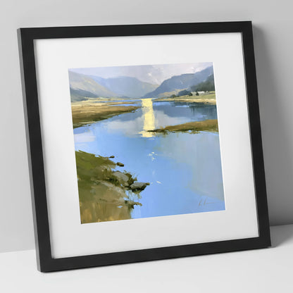 Golden Reflection on the Lake lake district lake art print in black frame