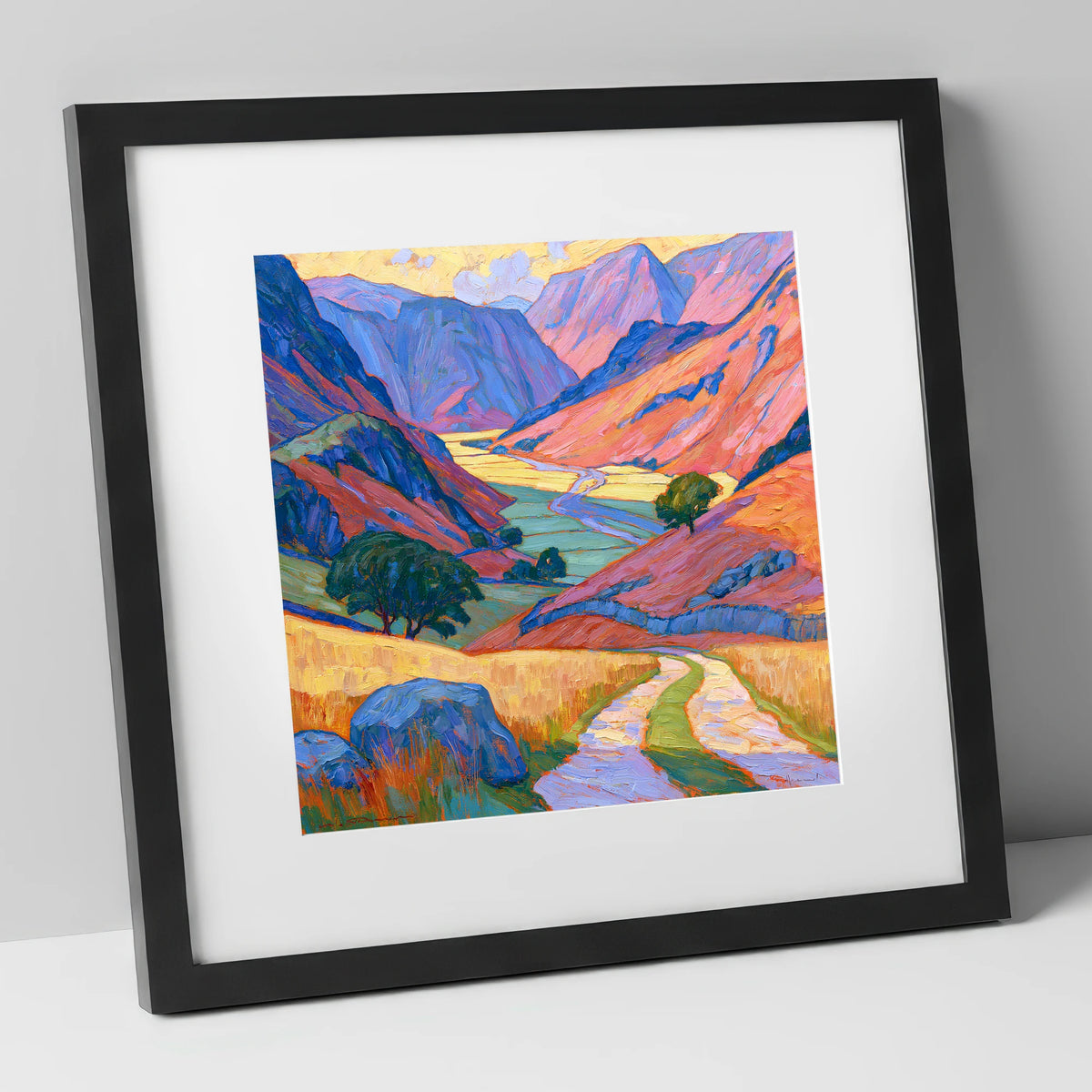 Vibrant Amber Light in the Fell Valley lake district valley art print in black frame