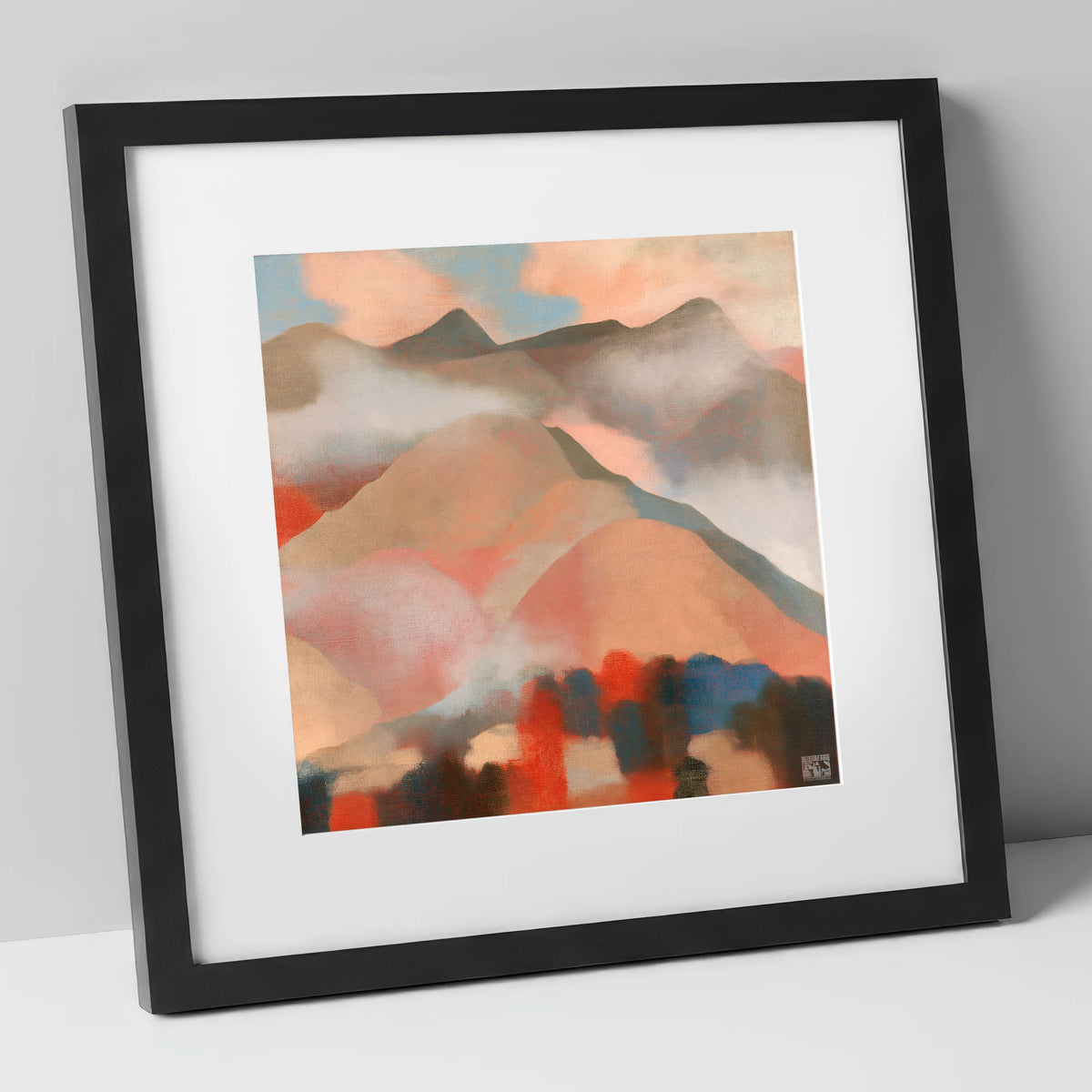 Misty Mountain Ridge In Coral lake district fell art print in black frame