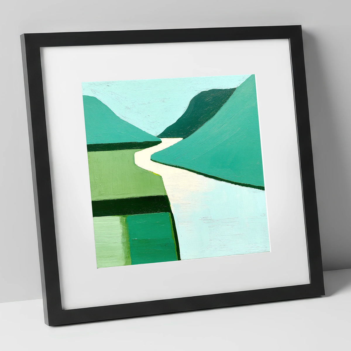 Abstract Green Wasdale Valley lake district valley art print in black frame