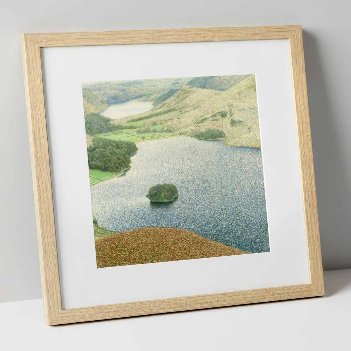 Autumn Bracken Above Grasmere lake district lake art print in natural frame