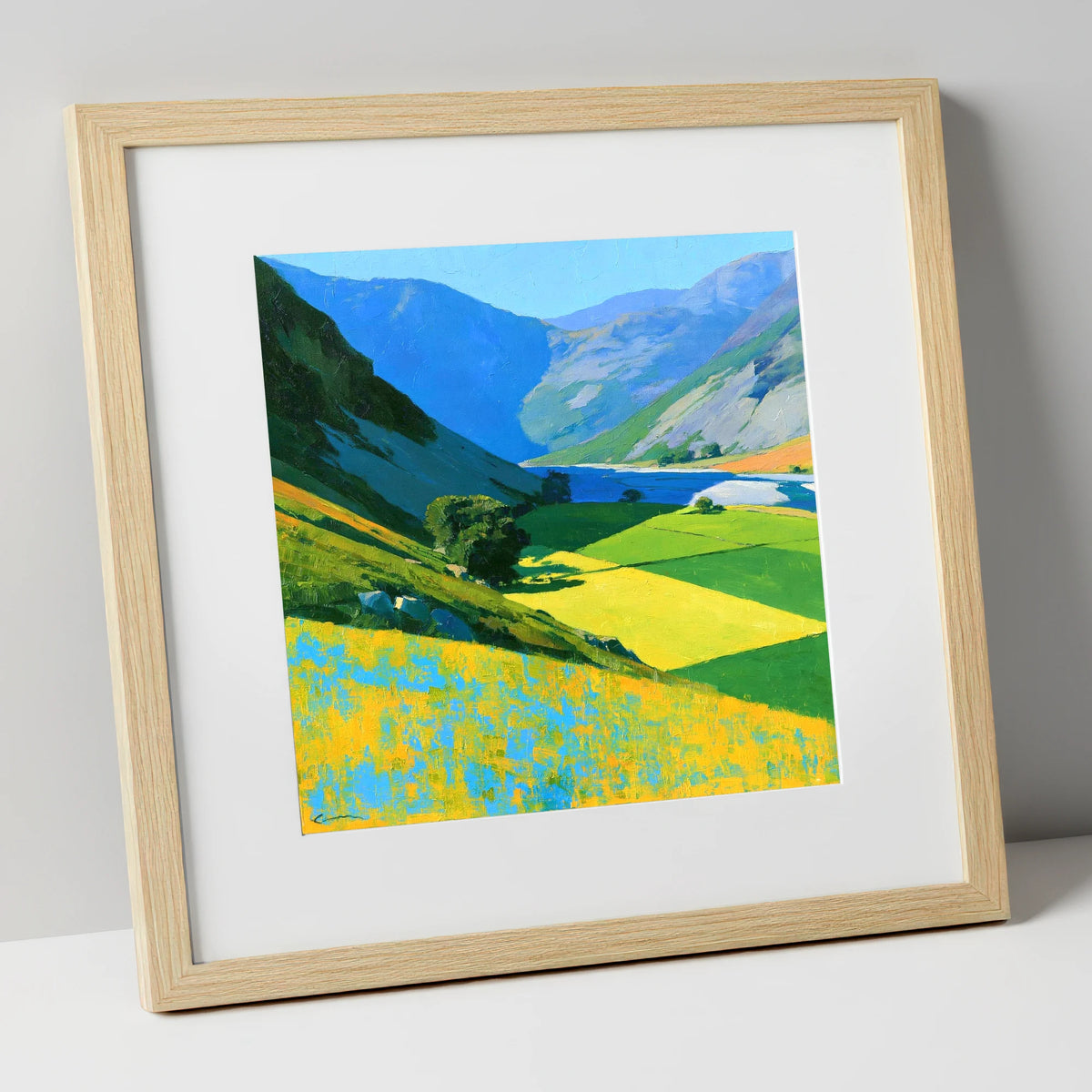 Vibrant Fields of the Buttermere Valley lake district valley art print in natural frame