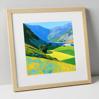 Vibrant Fields of the Buttermere Valley lake district valley art print in natural frame